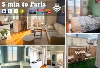 Big bright apartment - 5 min to Paris by train has Balcony rooms