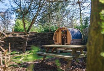 Wellnesshuis met jacuzzi en sauna in het bos has rooms with a private hot tub