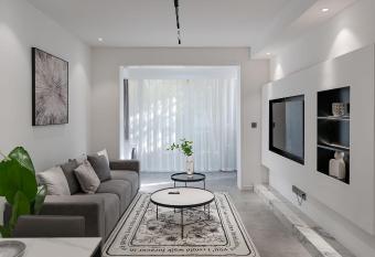 Deluxe One-bedroom Apartment Black and White Gray Modern Style Designer Brand Central Air Conditioning has Balcony rooms