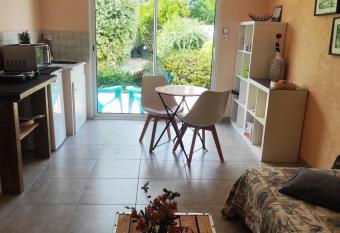 F2 privatif avec chambre et salle de bain priv  es et s  par  es chez l habitant nous aimons l appeler le Studio, mais il s agit d  un petit F2 avec chambre s  par  e ainsi que la salle de bain et les toilettes, il y a une petite terrasse priv  e allows 18 year olds to book a room