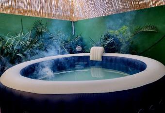 Cozy private jaccuzi spa apartment and swimming pool has rooms with a private hot tub