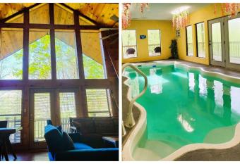 Stunning 4BR Cabin w Private Indoor Pool & Hot Tub has Balcony rooms